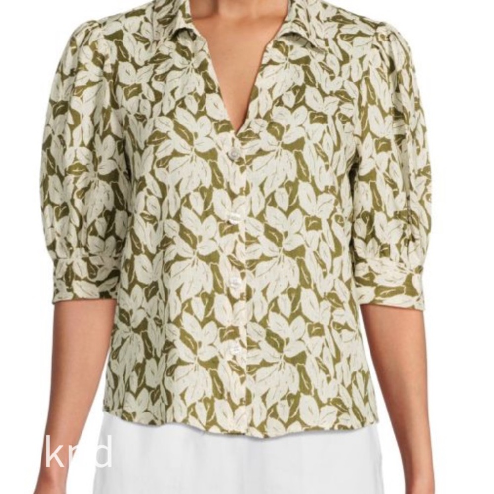 SAKS FIFTH AVENUE
Floral Puff Sleeve 100% Linen Shirt XL